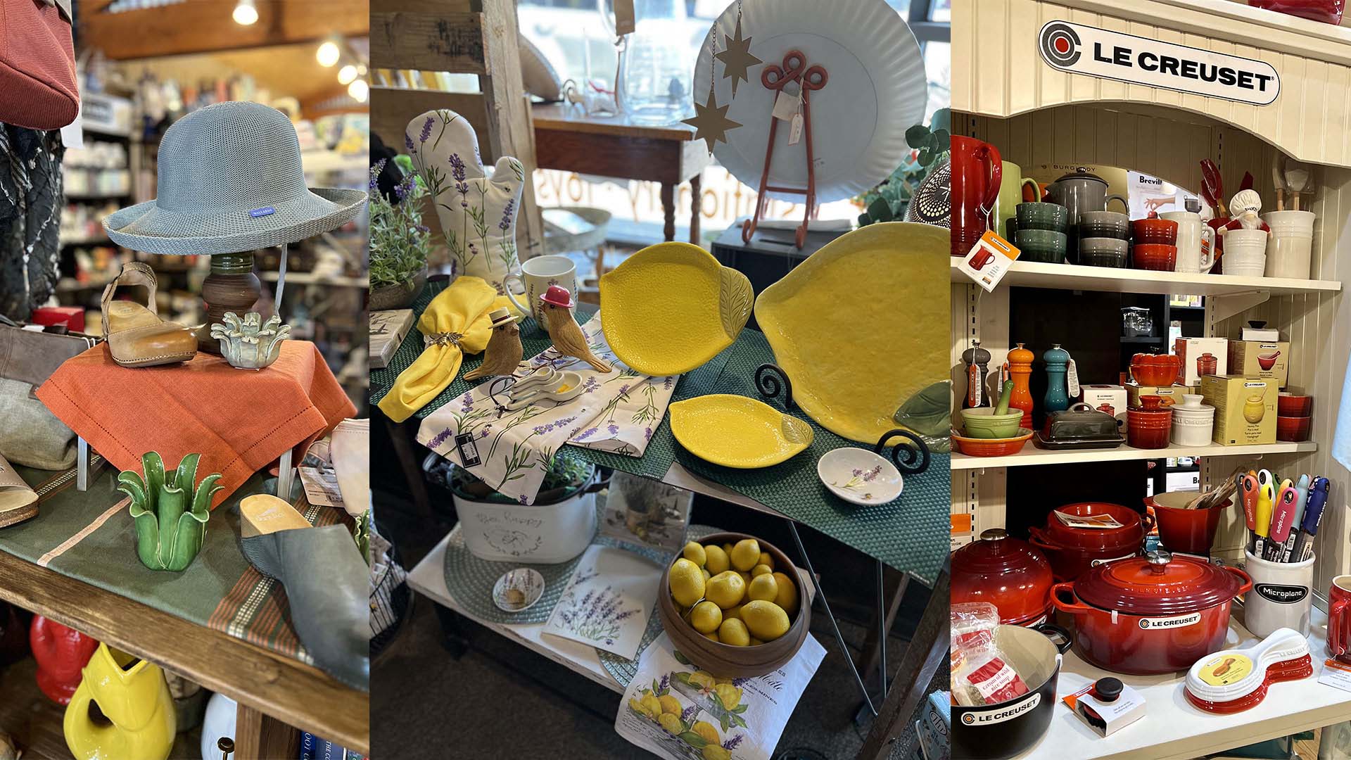 Inside Fabula's Montrose shop — shelves of hats, kitchenware and gifts